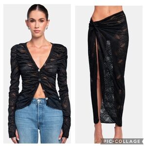 NWOT OW WANTED Lace Black Ruffled Cardigan and IRIS Lace Skirt Set Size Small